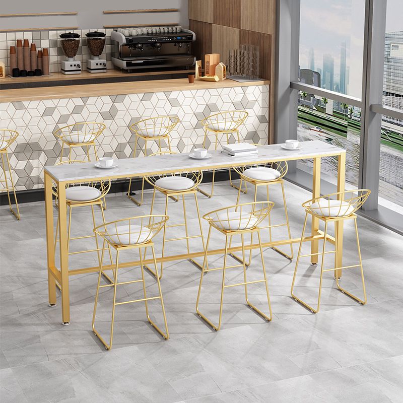 Glam Pub Table Bar Height Rectangle White Stone Top Bar Table