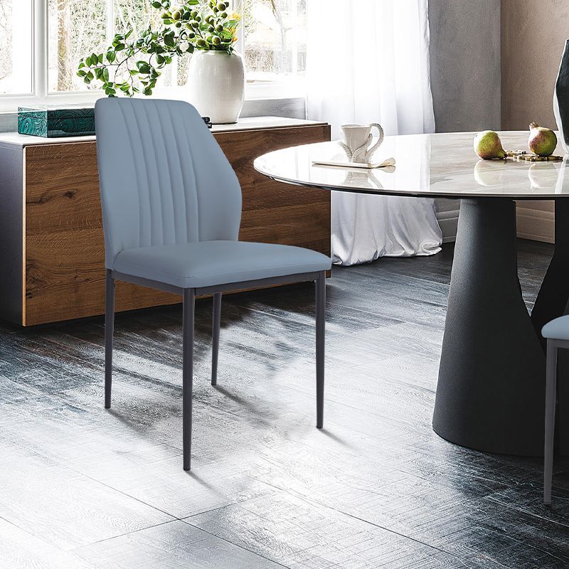 Scandinavian Style Leather Dining Chairs Solid Back Armless Dining Chairs for Kitchen (Set of 2)