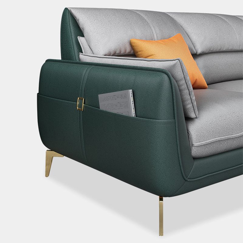 Pillow Top Arm Faux Leather Sofa and Chaise L-Shape Sectional with Storage for Apartment