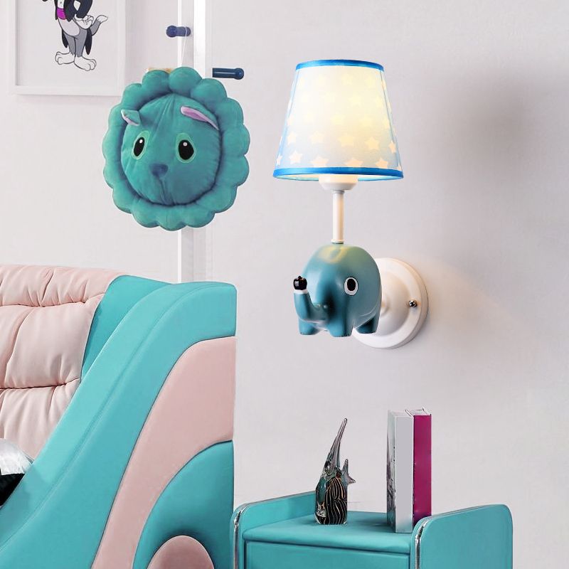 Cartoon Style Wall Light Fabric Shade Wall Lamp for Children's Room (Included Doll)