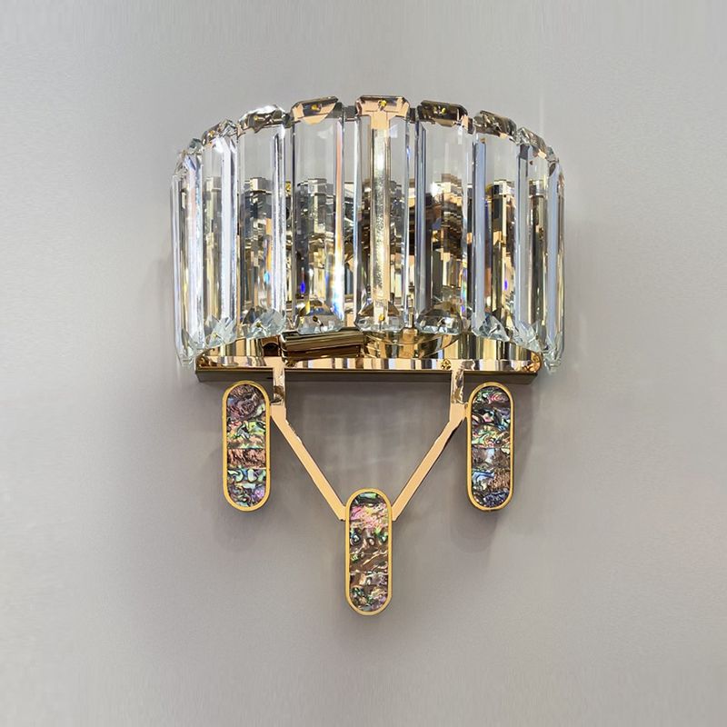Crystal Half-Cylinder Shape Wall Sconce Modern Style 2 Lights Wall Light Fixture in Brass