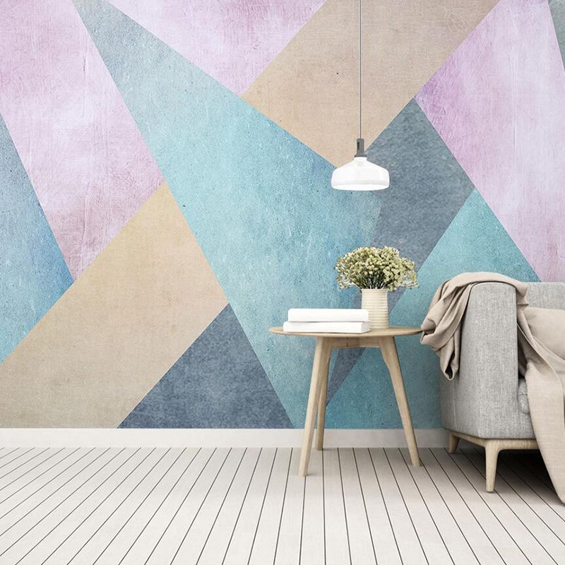 Extra Large Illustration Modern Mural for Accent Wall with Pastel Color Geometries