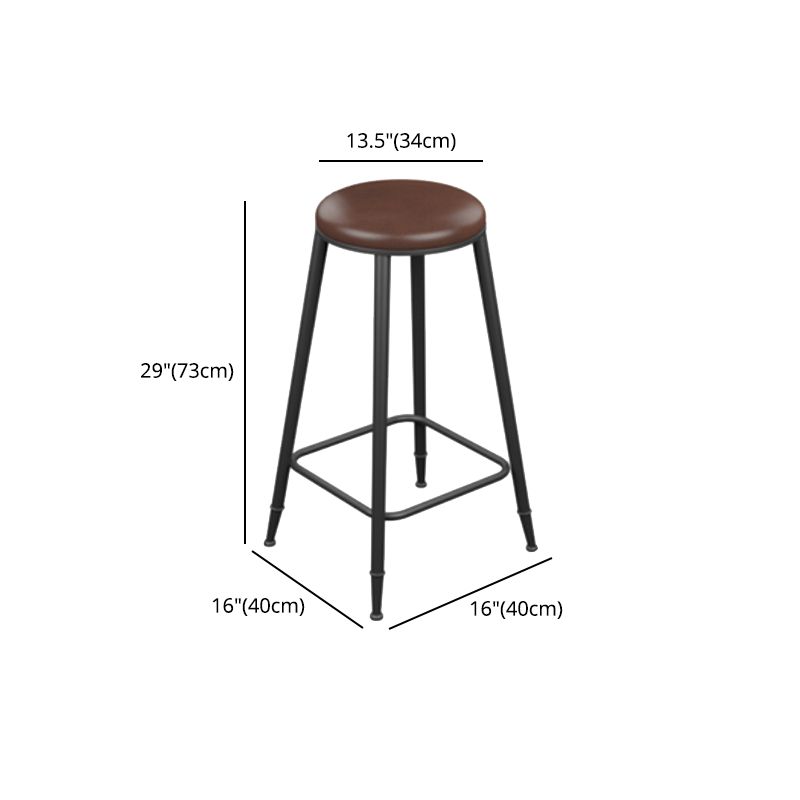 Industrial Armless Counter Stool Steel Cafe Bar Stool with Leather Cushion and Pedal
