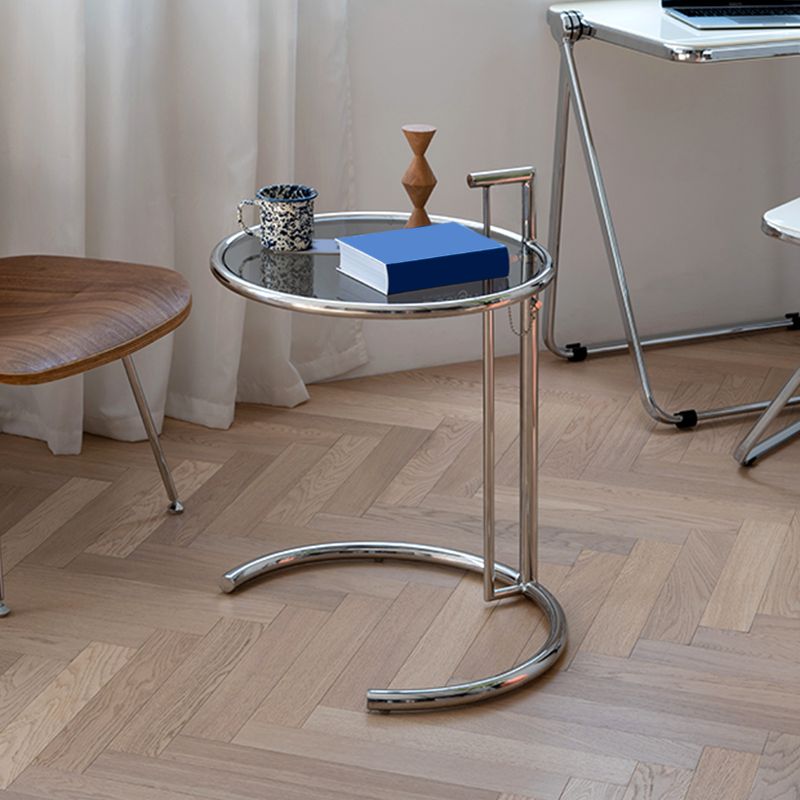 Adjustable Height Glass Side Table Modern Dia 20.1" C End Table
