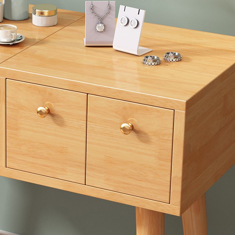 Flip Single Mirror Vanity Desk 3 Drawers Rubber Wood Dresser