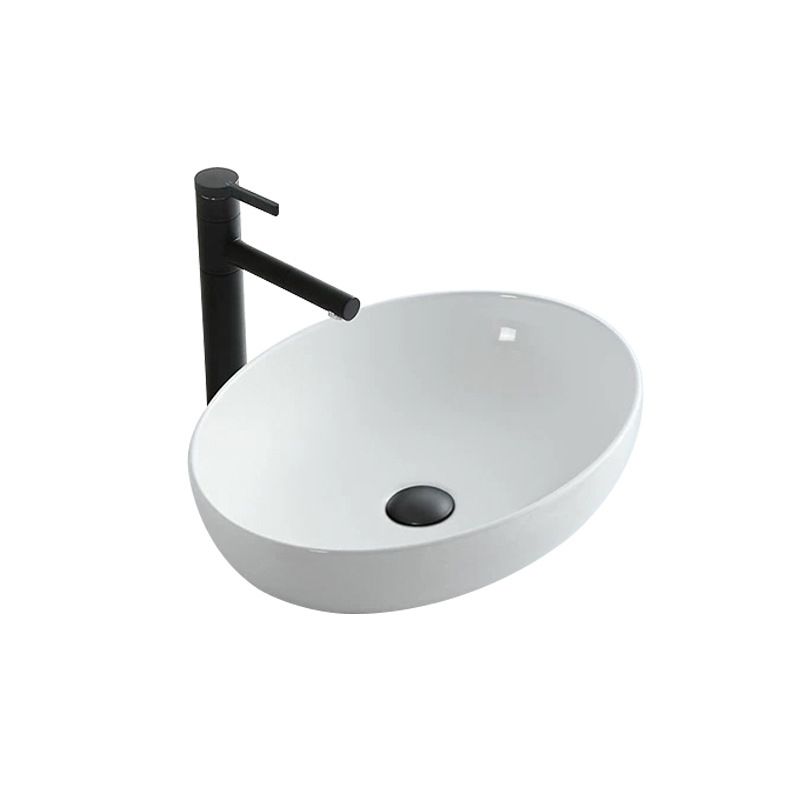 Modern Vessel Bathroom Sink Oval Porcelain with Pop-Up Drain Vessel