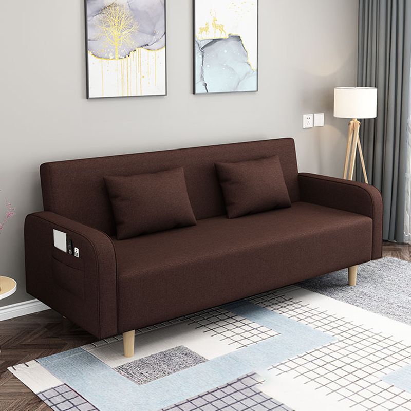 Contemporary Sofa with 2 Pillows Convertible Square Arm Seating