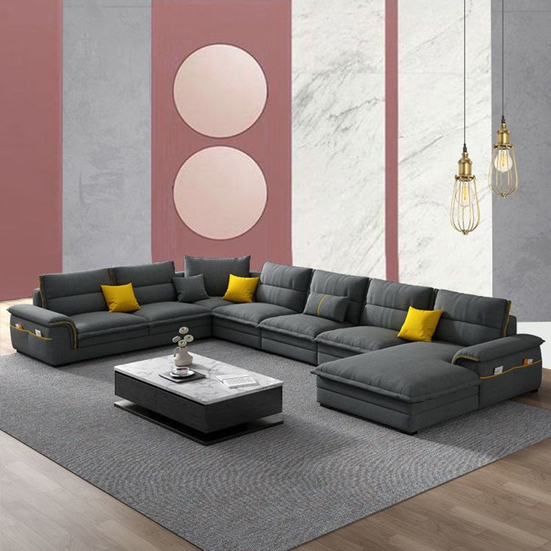 Contemporary Reversible Chaise Sofa with Removable Cushions Slipcovered Sofa