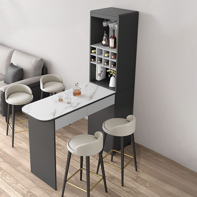 Fixed Rectangle Bar Table Set 1/2/3/5 Pcs Upholstered Stools and Bar Table with Wine Rack