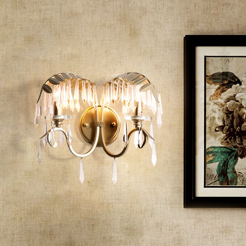 Bent le bras plié applique Light Crystal moderne 2 lumières Mur en laiton Light pour chambre à coucher
