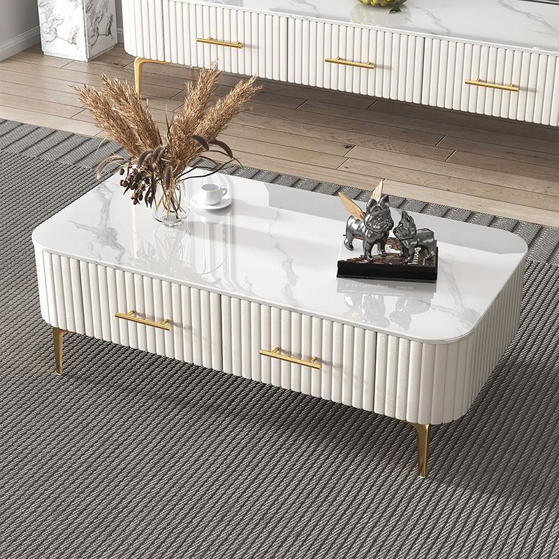 16"H Glam Coffee Table Rectangle 4 Legs Coffee Cocktail Table