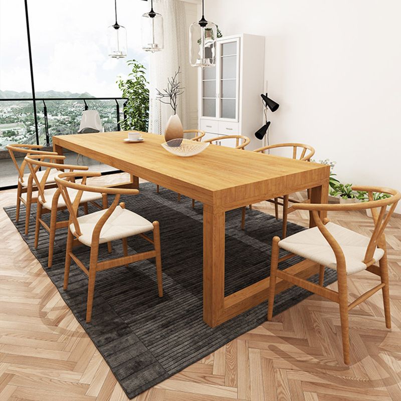 Natural Dining Table with Sled Base Rectangle Modern Solid Wood Dining Site Table