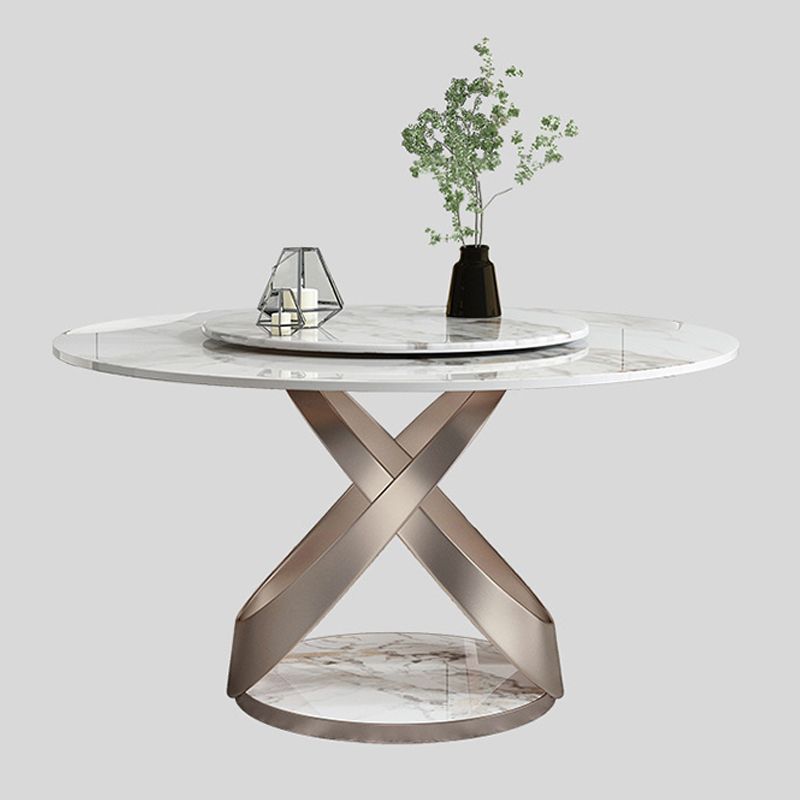 Glam Round Shape White Table Sintered Stone Standard Dining Table with Pedestal Base