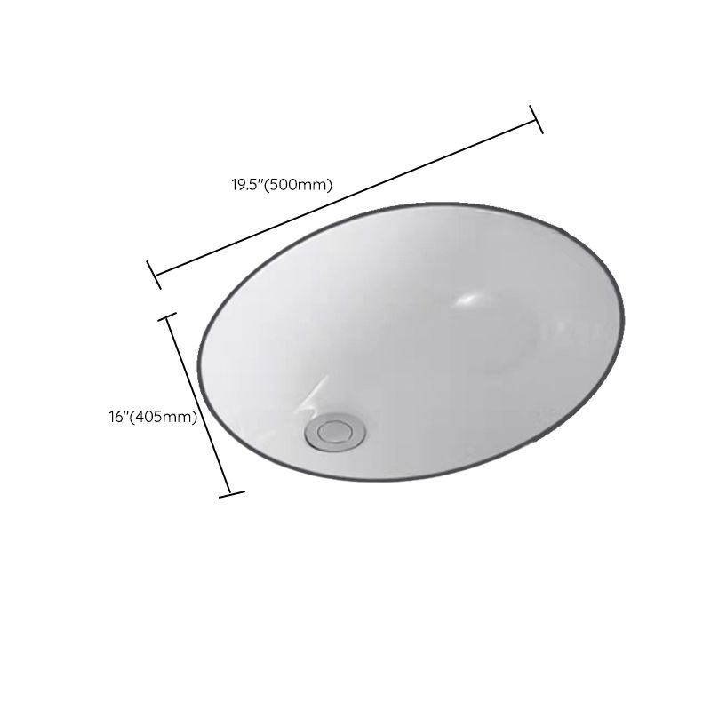 Modern Undermount Bathroom Sink Oval Shape Porcelain with Pop-Up Drain Basin Sink