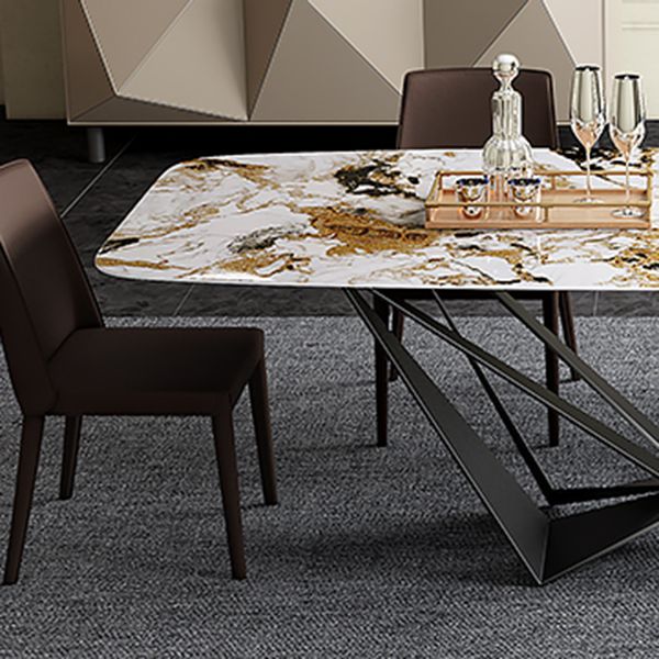 Industrial Style Sintered Stone Table Dining Rectangle Table with Metal Legs for Home Use