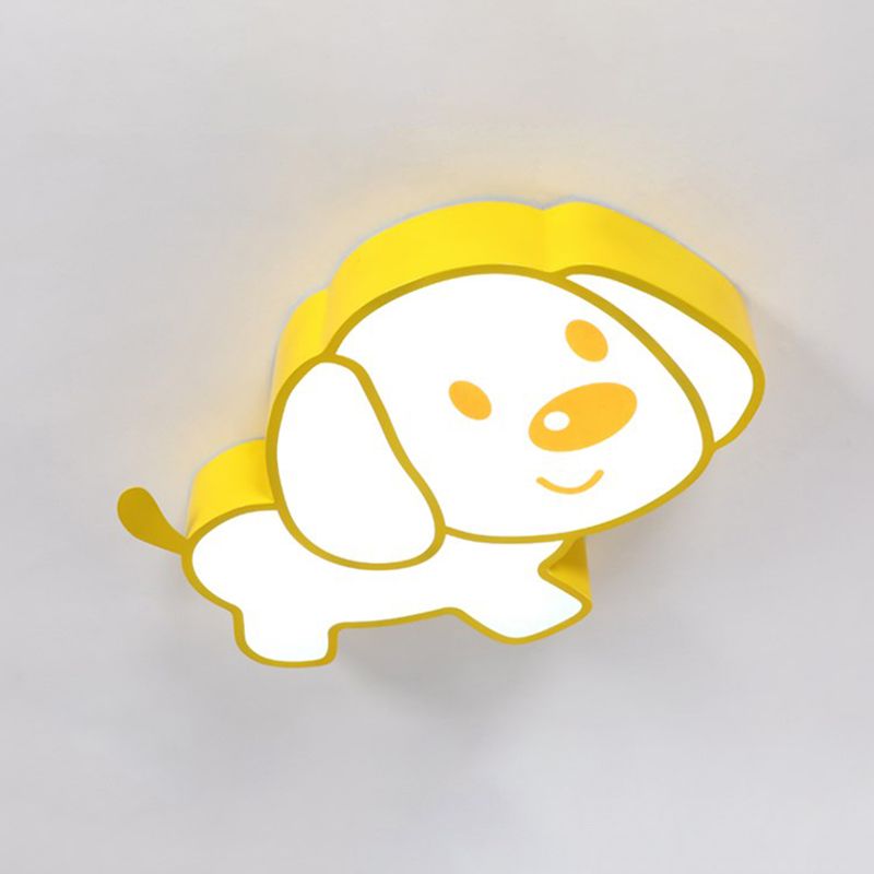 Cute Dog Ceiling Mounted Light Cartoon Acrylic Kids Room LED Flush Lamp Fixture in Yellow