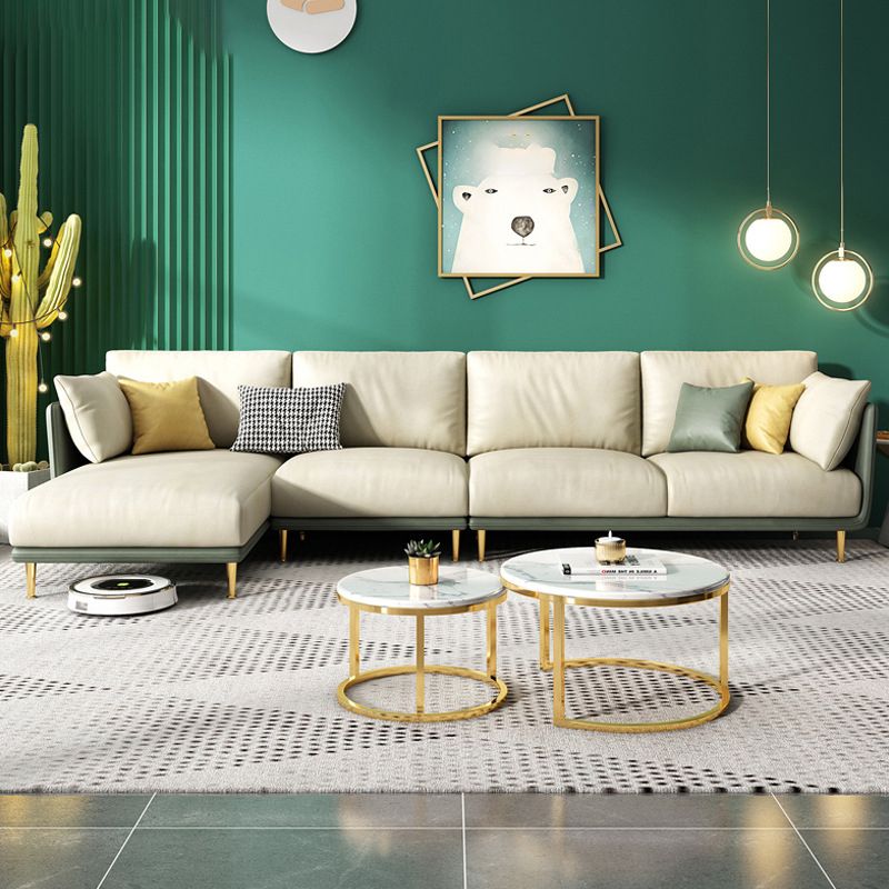 Green 4-seater Sectional Sofa Faux Leather L-shape Sectional