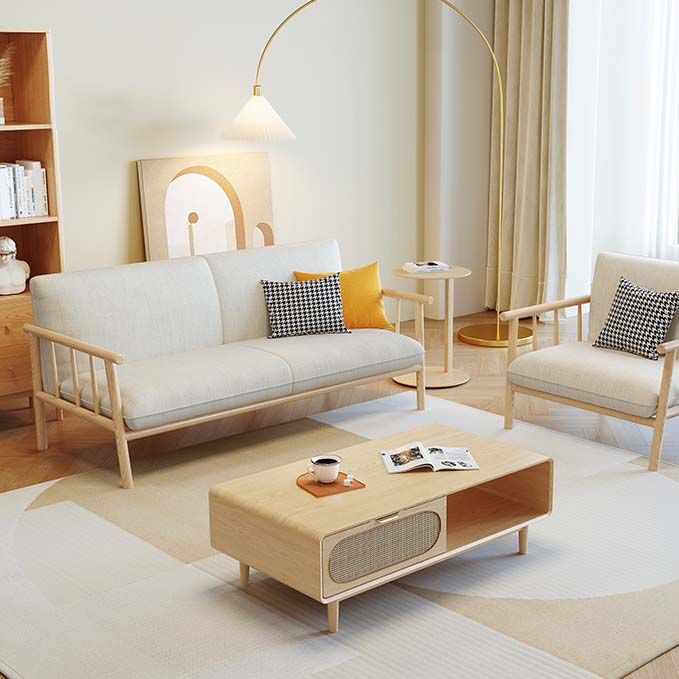 Modern 30.31" H Cotton Blend Wood Frame Square Arm Sofa for Living Room