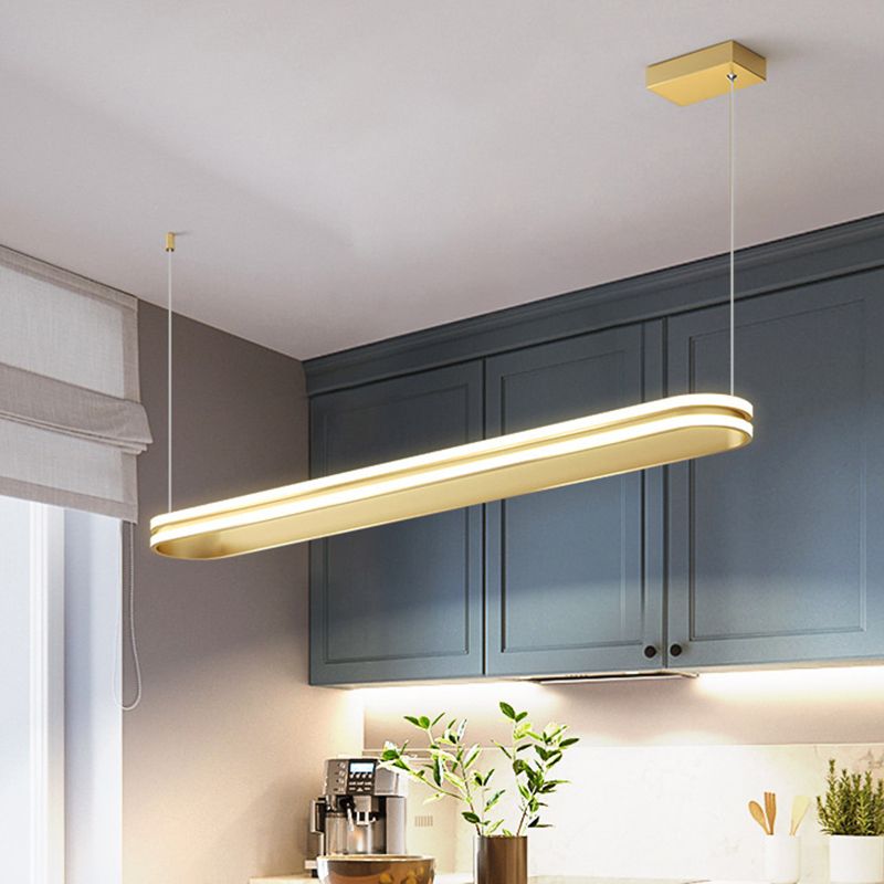 Metal Elongated Oblong Ceiling Pendant Simple Style LED Island Lighting Ideas in Gold