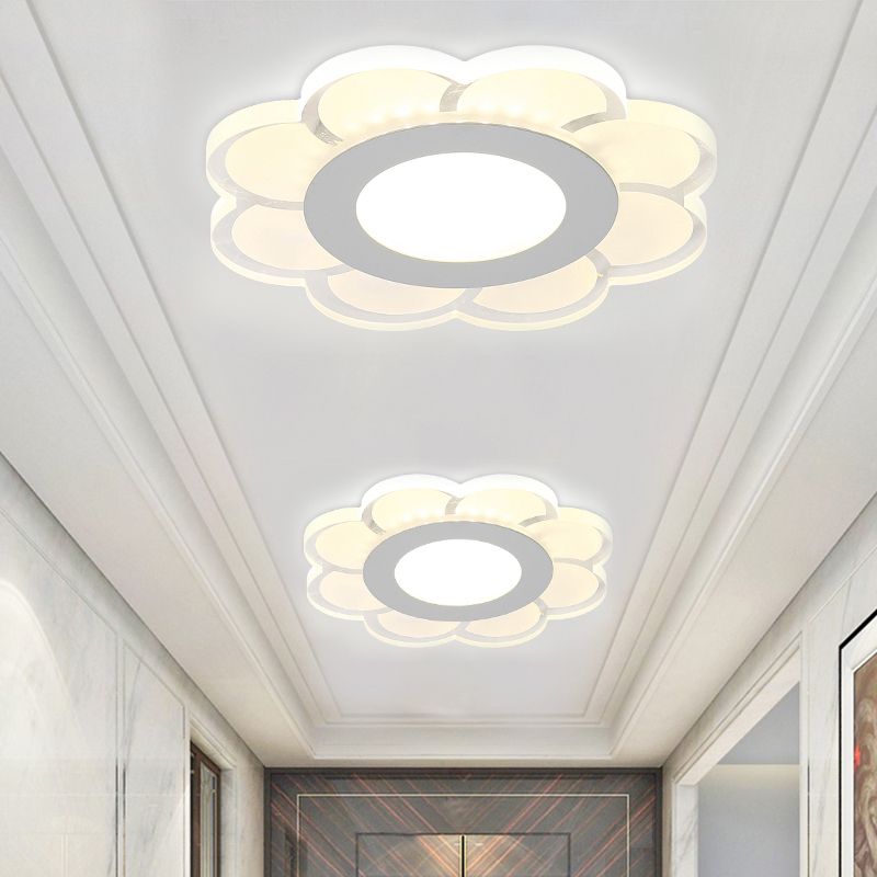 Ultrathin Hallway LED Ceiling Lamp Simplicity White Small Flush Mount Light with Floral/Square/Triangle Acrylic Shade