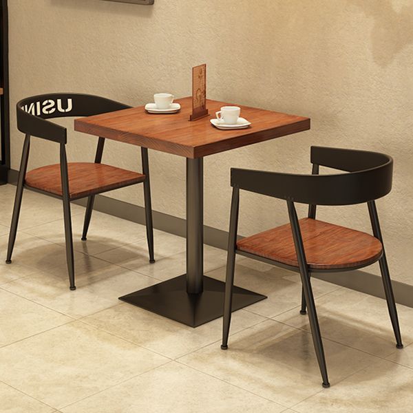 Solid Wood Industrial Dining Table Brown Square Table with Metal Base for Dinning Room