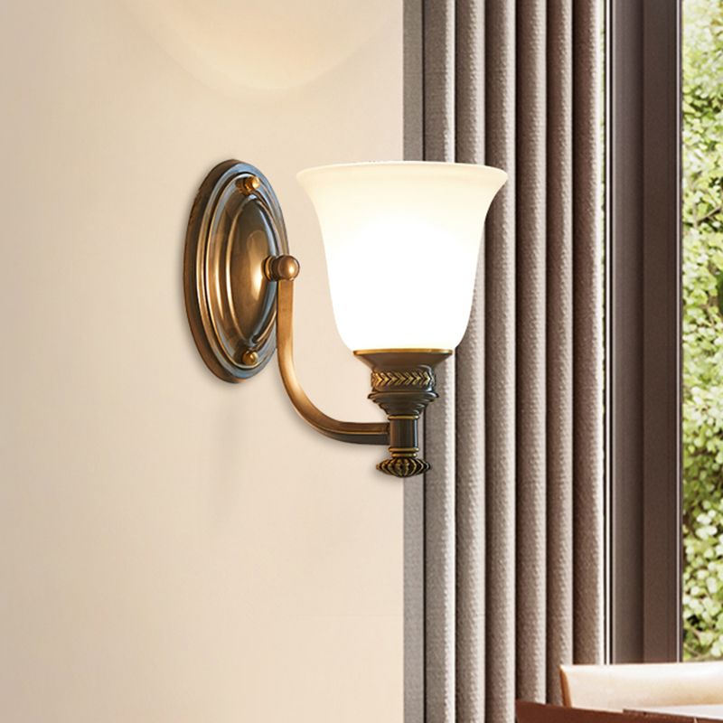 Bell Shade Frosted Glass Wall Light Fixture Vintage Corridor Wall Mounted Lamp in Black