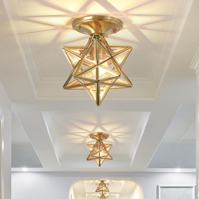 Contemporary Ceiling Lighting Star-Shade Flush Mount Fixture with Glass for Hallway
