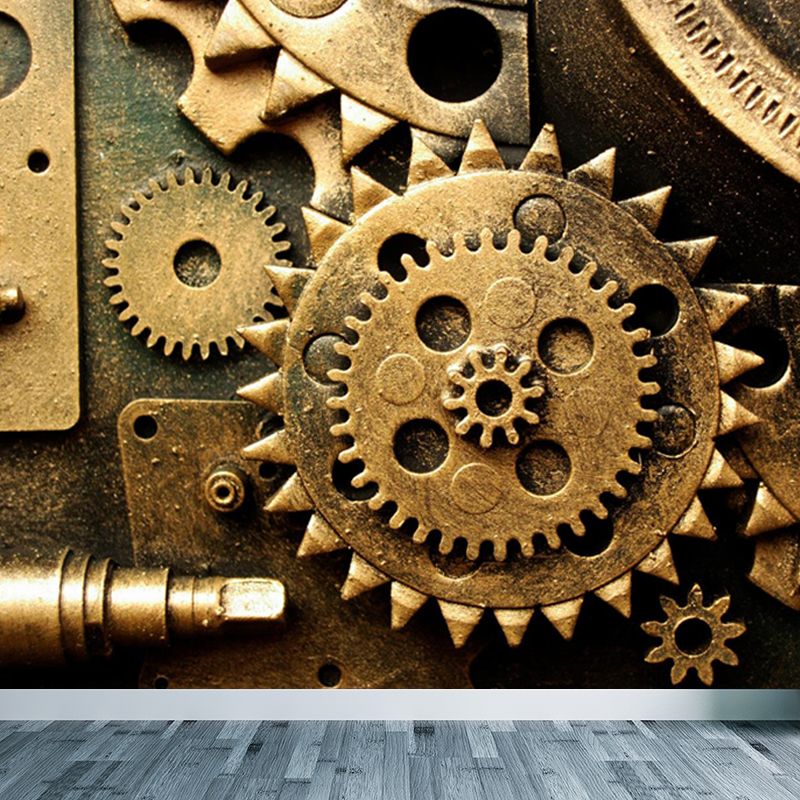 Photography Metal Gear Mural Wallpaper for Study Room, Pastel Color, Made to Measure