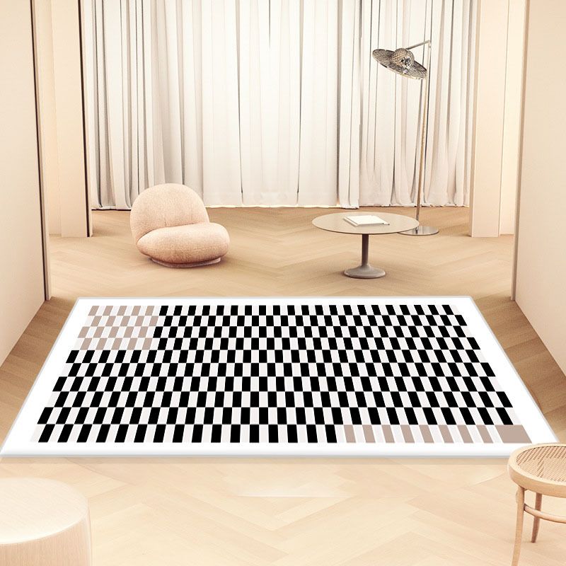 Minimalist Checkered Pattern Carpet Polyester Area Rug Stain Resistant Indoor Carpet for Living Room