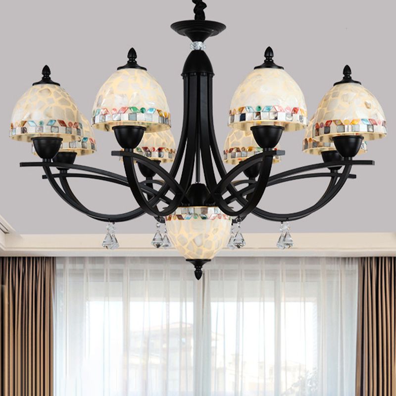 Éclairage d'éclairage de lustre blanc Dome Baroque 4/7/9 Lights Lampe à suspension en verre coupé à la main