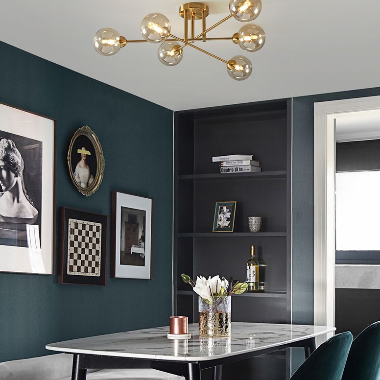 Plafond de style minimalisme moderne Globe de verre globe Shade Metal Lignes de verrouillage des lieux d'éclairage de forme lampe