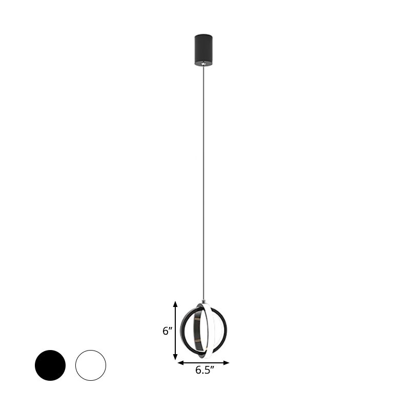 Contemporary LED Suspension Lighting Black/White Crossed Ring Down Mini Pendant with Metallic Shade in Warm/White Light