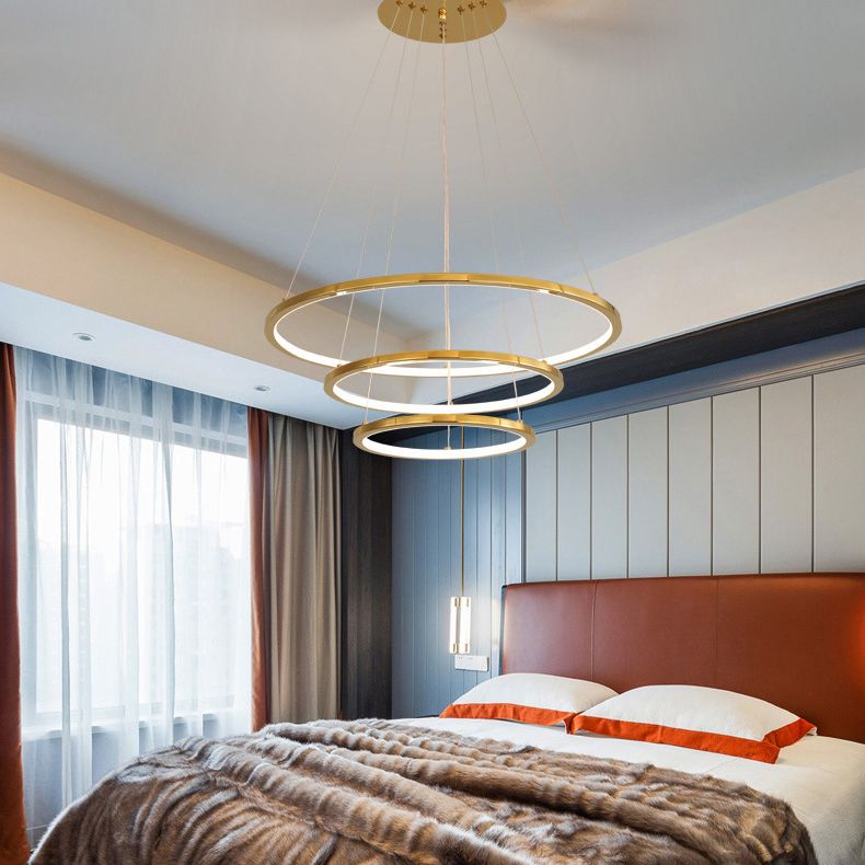 Modern Metal Chandelier Multi-Layer Circle Chandelier Pendant Lamps in Gold for Living Room