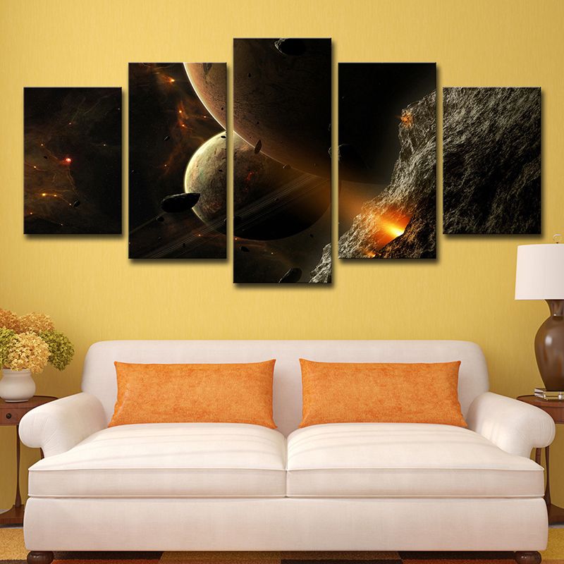 Yellow Planet Wall Art Cosmos Science Fiction Multi-Piece Canvas for Boys Room