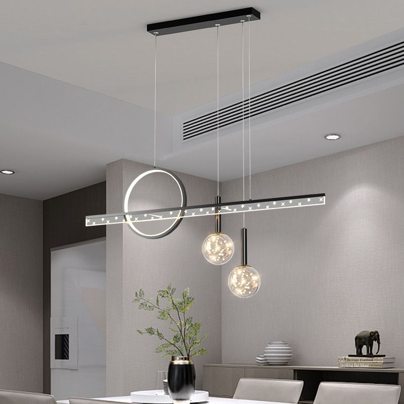 Moderne Kugel Island Beleuchtung Metal 4 Light Island Pendelleuchte in Schwarz