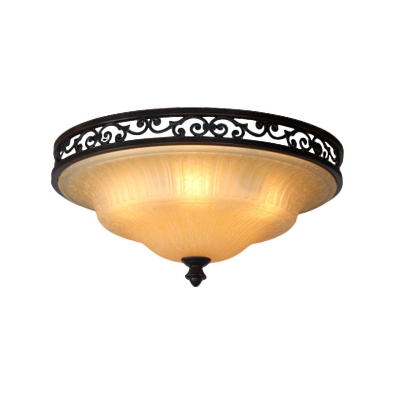 Black Cover Lid Flush Light Traditional Fluted Glass Dining Hall LED Flush Ceiling Lighting, 16.5"/21" Width