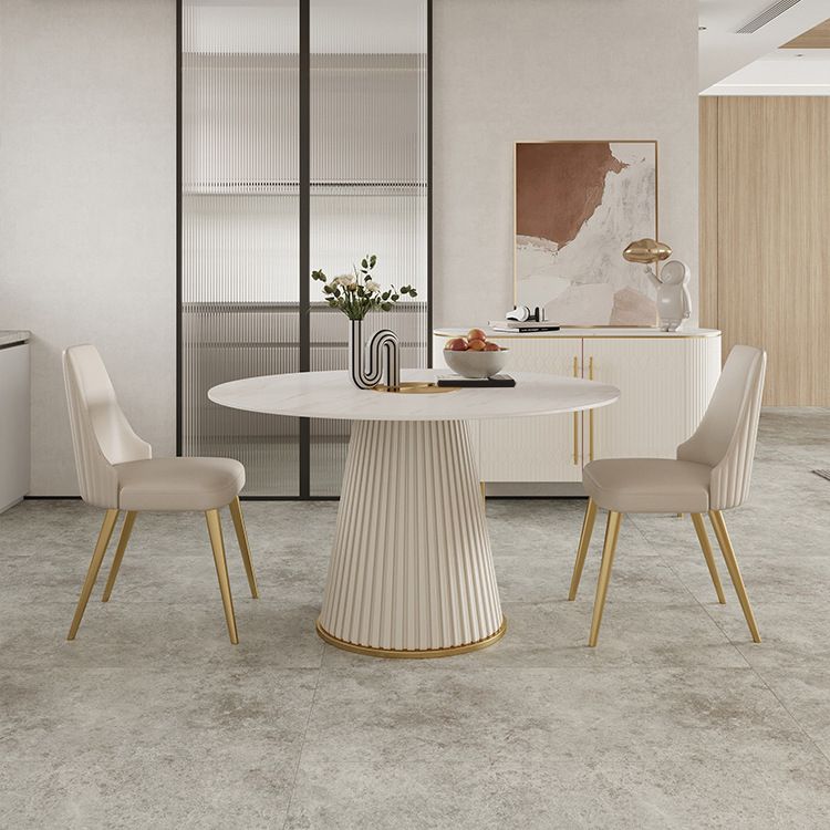 Round White Base Dining Table Modern Stone Table for Kitchen