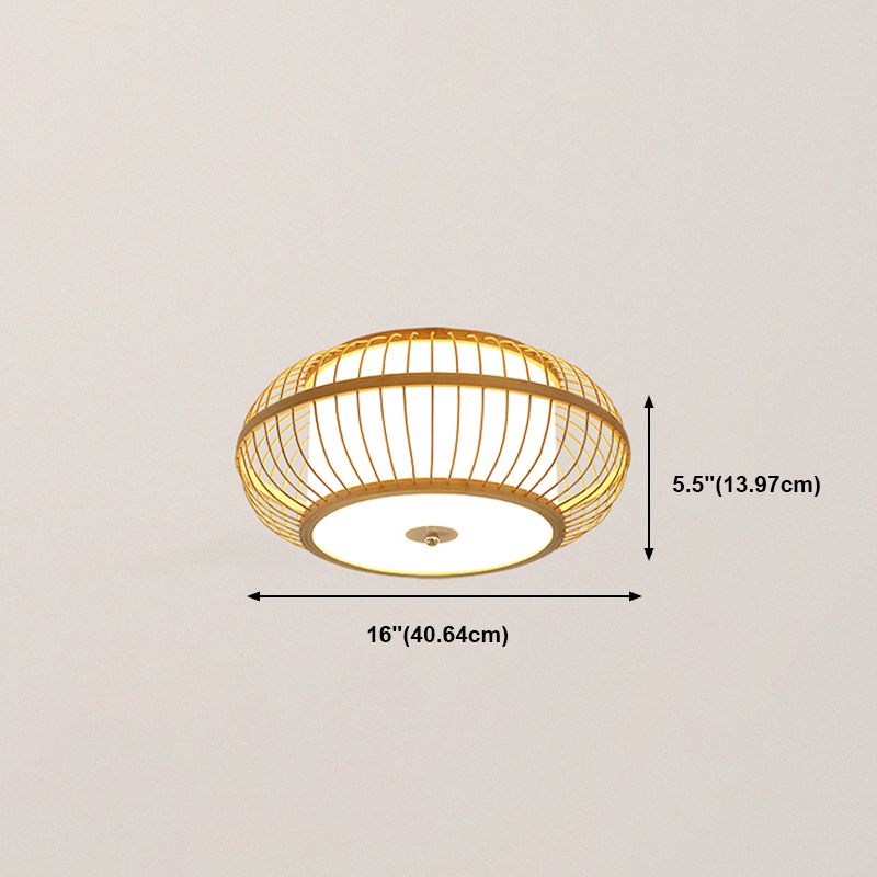 Log Color Ceiling Light Wooden Geometric Flush Mount for Bedroom