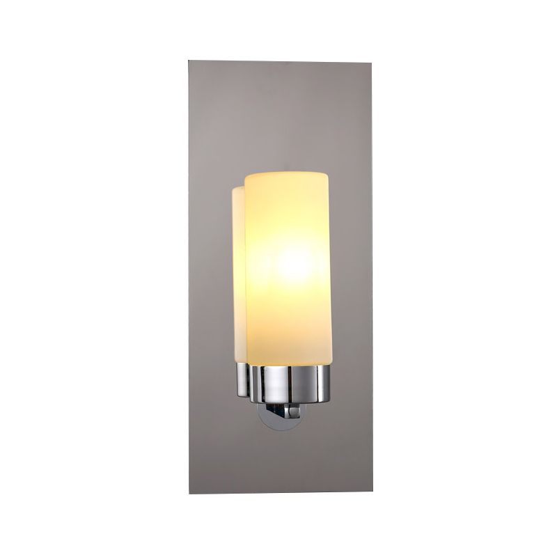 Opal Glass Tube Wall Lighting Modern 1 Head Chrome Sconce Light Fixture with Rectangle Metal Backplate