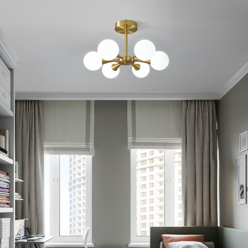 Opal Glass Globe Semi Flush Ceiling Lights Modern Style Multi Lights Semi Mount Lighting