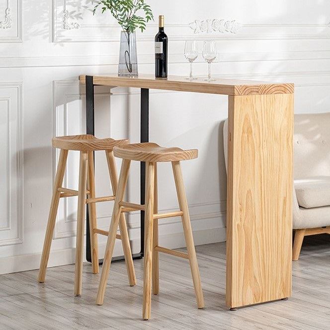 Luxury Rectangle Solid Wood Bar Table Set 1/2/3 Pieces Counter Table with Stools