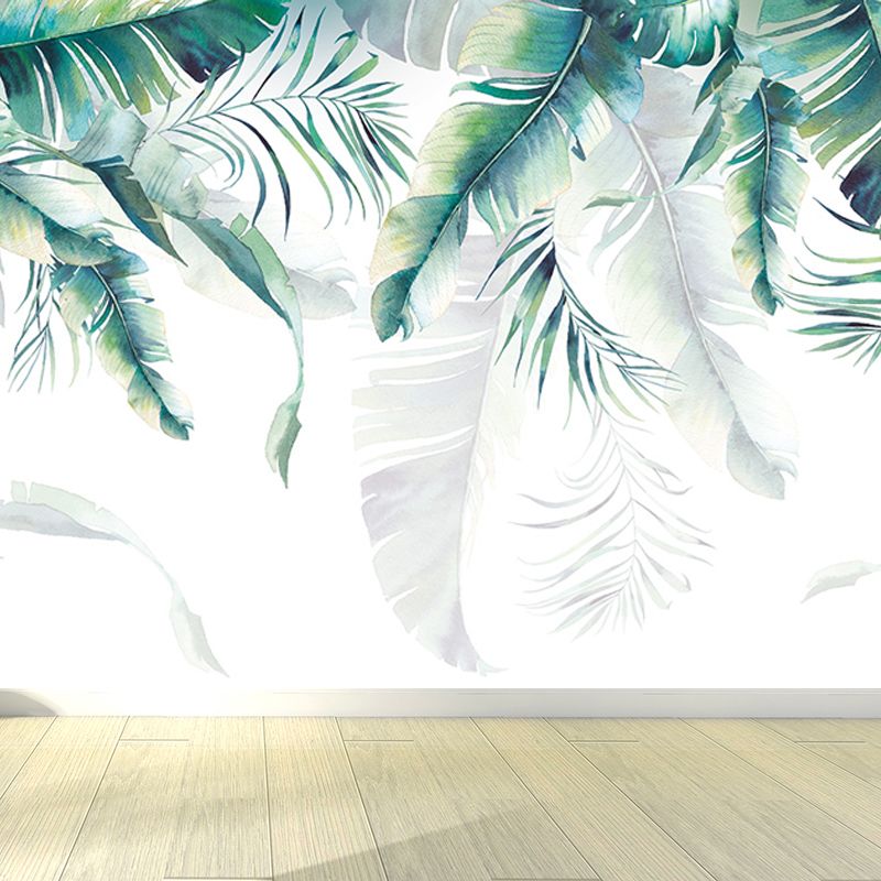 Tropical Banana Leaves Mural Soft Color Living Room Wall Art, Custom Size Available