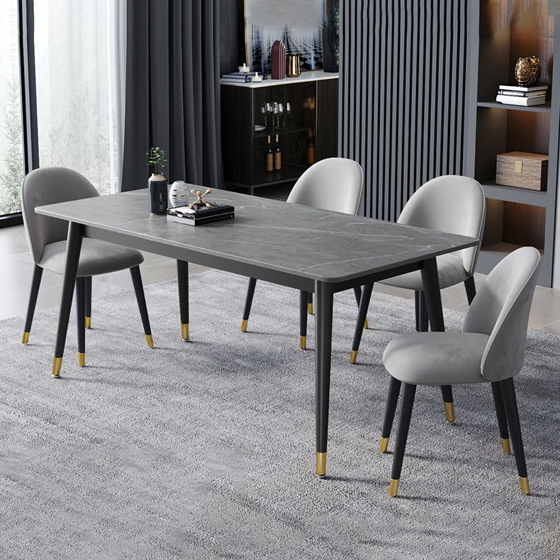 Glam Style Stone Top Dining Table 4 Metal Legs Table Home Rectangle Dining Table