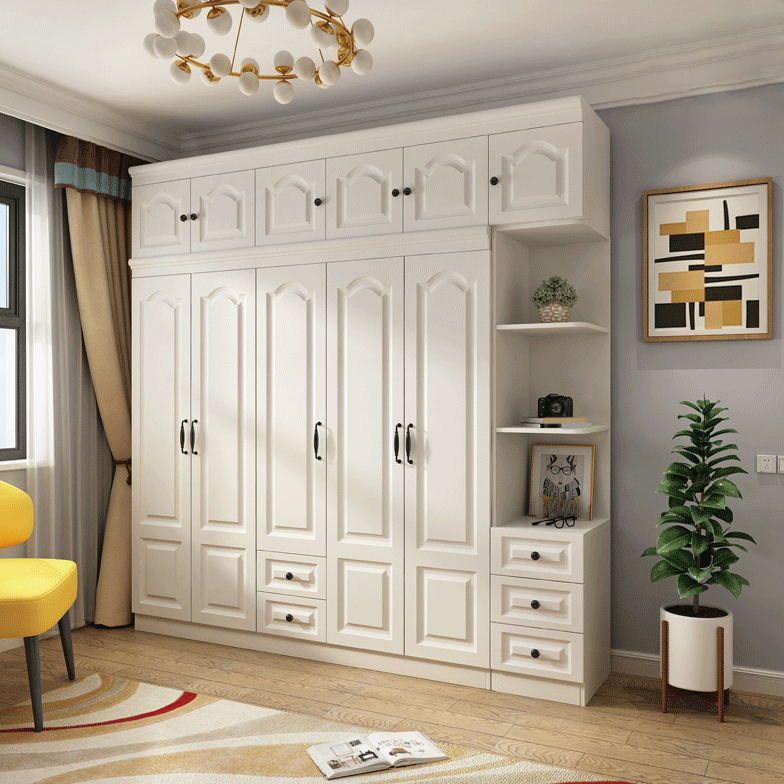 Contemporary White Wardrobe Cabinet Engineered Wood Storage Cabinet