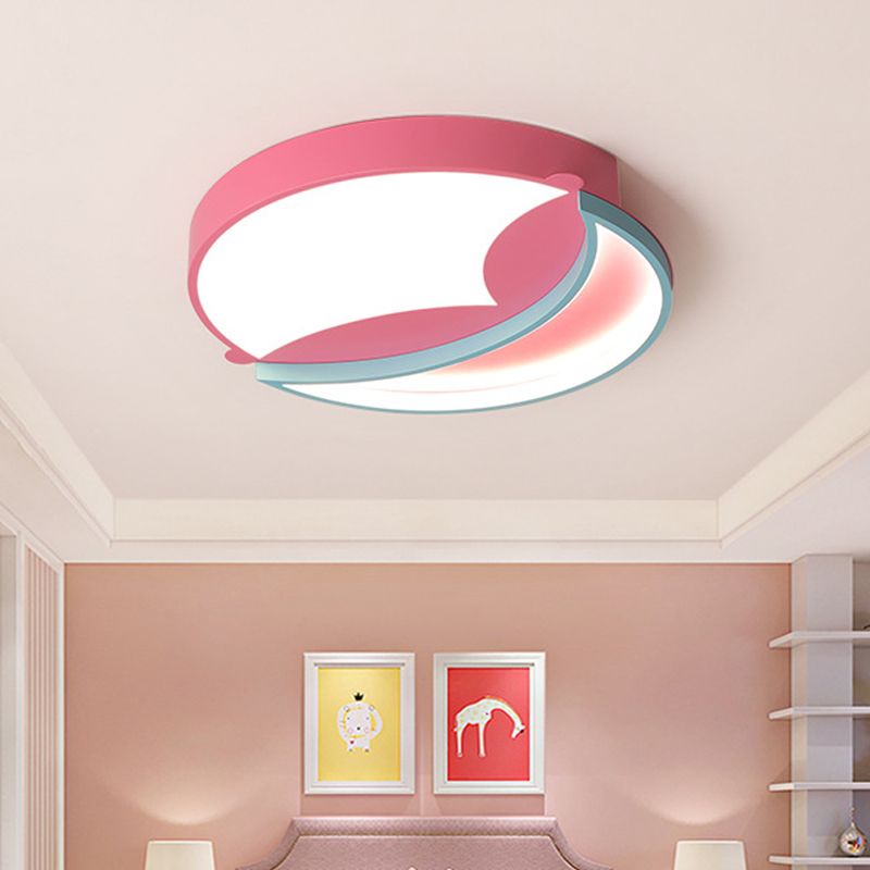 Modernist LED Flush Ceiling Light Blue/Pink Crescent Flush Mount Pendant Fixture with Acrylic Shade for Bedroom