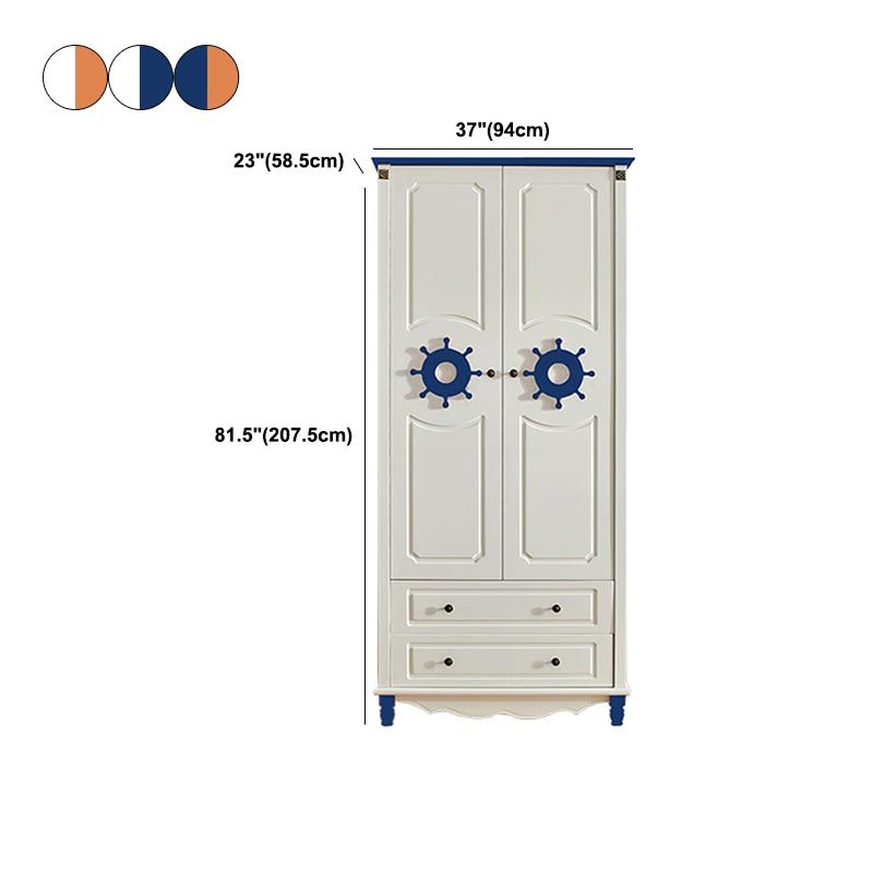 Coastal Style Wardrobe Armoire Rubber Wood and Engineered Wood Wardrobe Cabinet