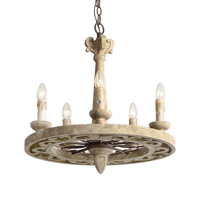 Lampadario a pendente rotondo tradizionale legno tradizionale 5/6 lampadina leggera abbronzatura per soggiorno