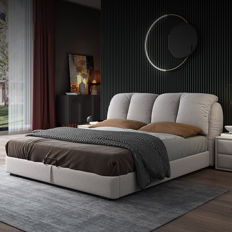 Scandinavian Wood Panel Bed with Faux Leather Rectangular Headboard