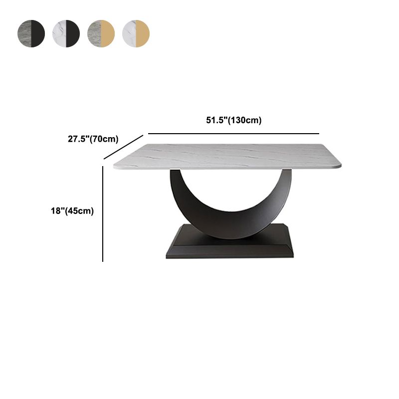Glam Stone Coffee Table with Steel Pedestal Base and Rectangle Top