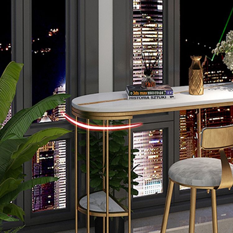 Glam Oval Bar Table Set 1/3 Pieces Stone Counter Table with Upholstered Stools